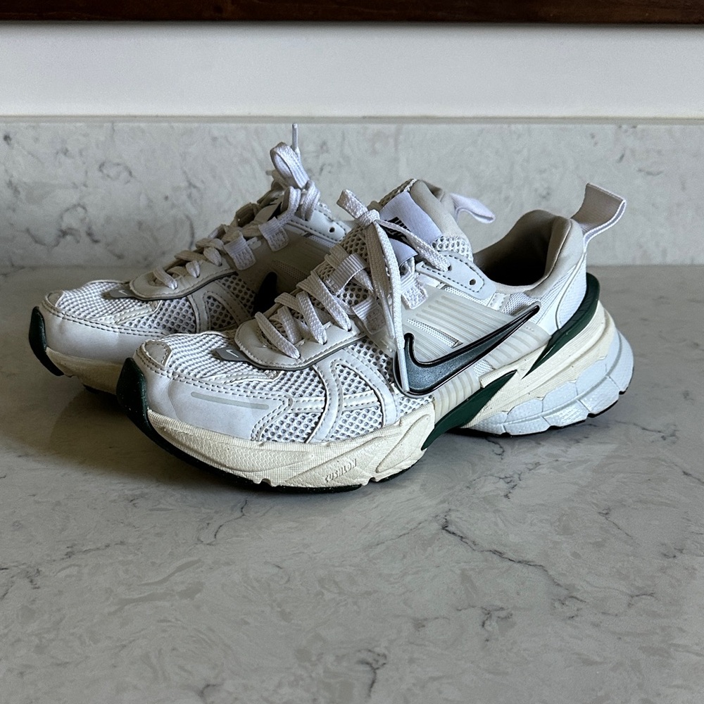 Nike Women's White Athletic Sneakers with Green Accents